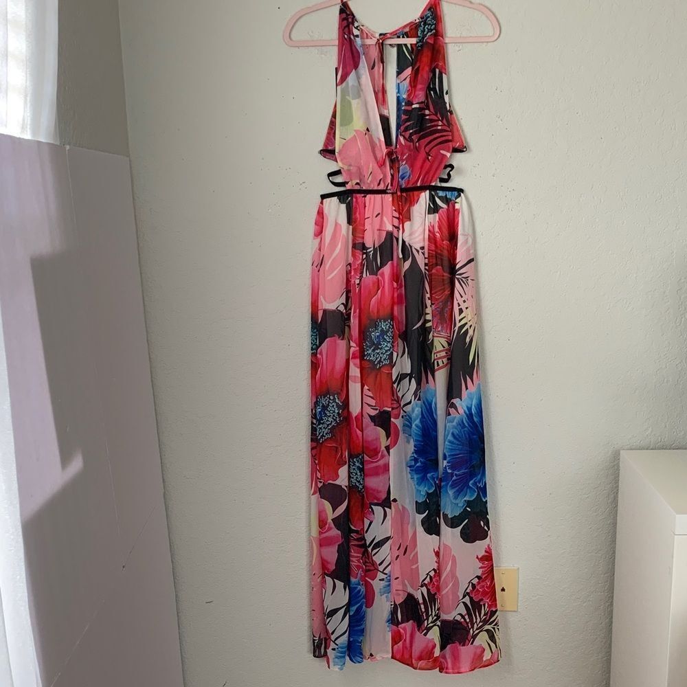 NWT Guess Floral Halter Lightweight Maxi Dress in Pink & Blue Size XS - Picture 2 of 12